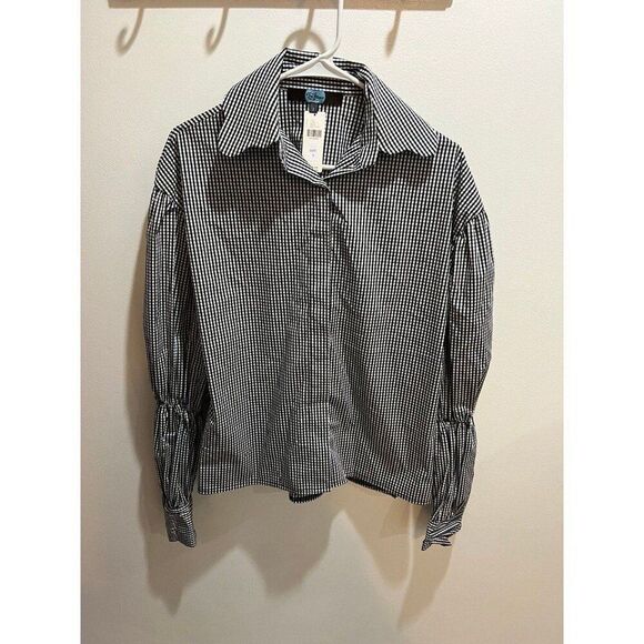 Anthropologie NWT Gingham Scoop Collar Shirt Blouse Charming Retro Chic - Picture 1 of 7